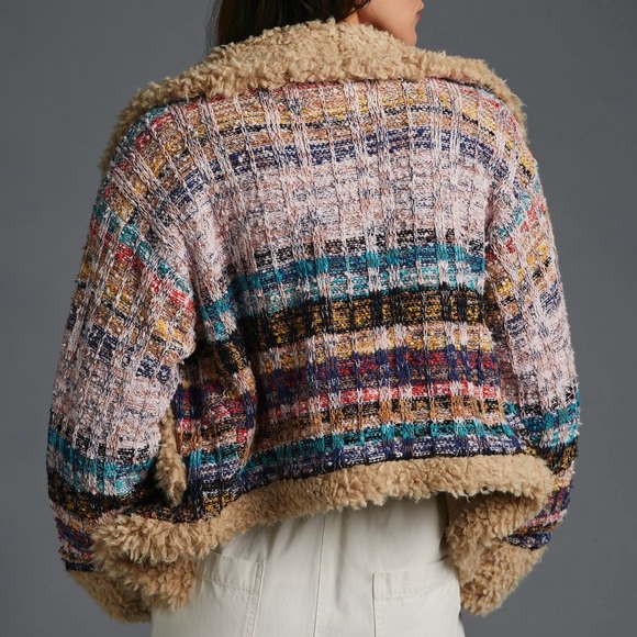 Anthropologie faux shearling-trimmed cropped sweater coat. - Picture 3 of 10